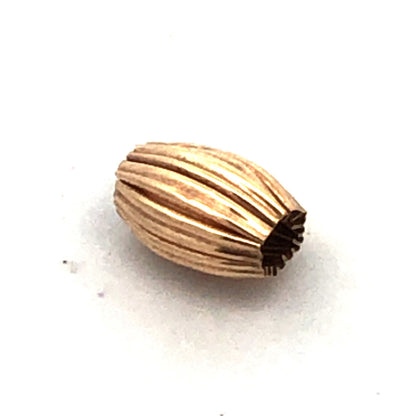 Designer 10K Yellow Gold Oval Egg Shaped Ribbed Bead Slide Bracelet Spacer Charm