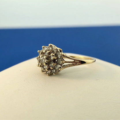 Estate 14K Yellow Gold Diamond Flower Cluster Engagement Anniversary Ring