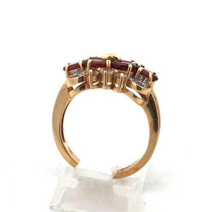 Designer 14K Yellow Gold Oval Garnet Diamond Cluster Cocktail Ring
