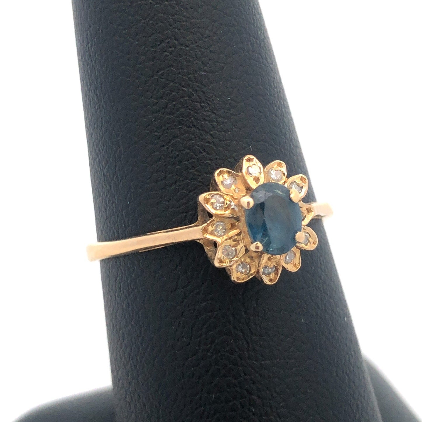 Vintage 14K Yellow Gold Sapphire Diamond Halo Promise December Cocktail Ring