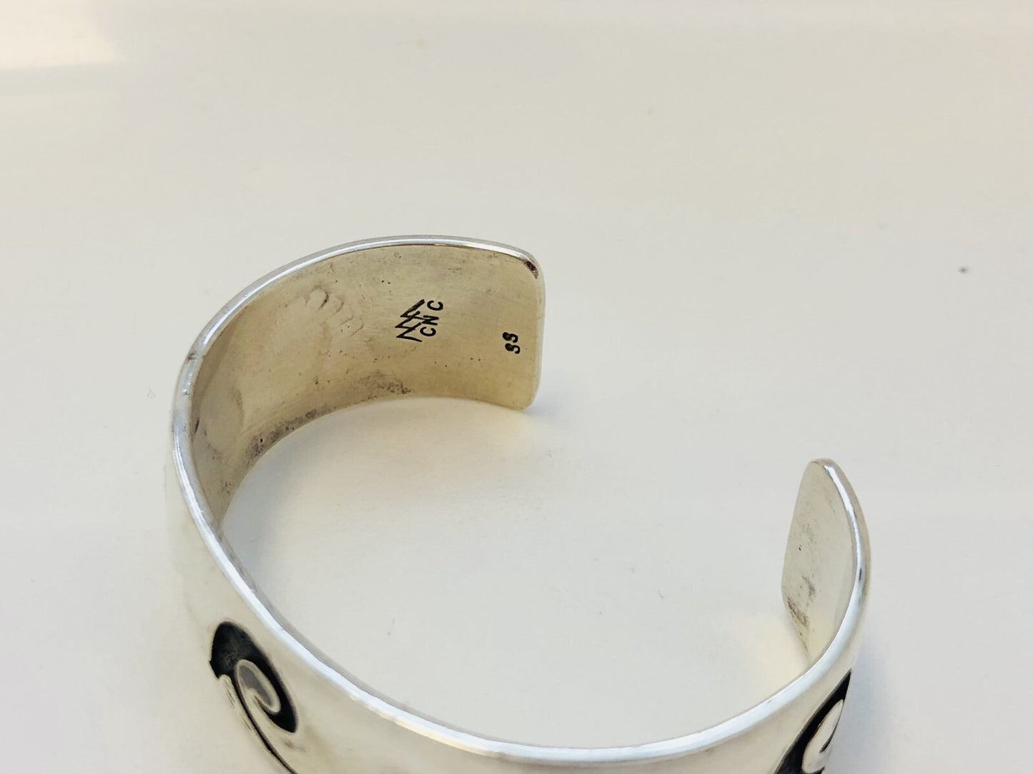Vintage Native American Sterling Silver Overlay Wave Storyteller Cuff Bracelet