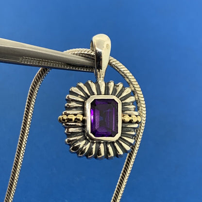Stunning Sterling Silver 925 18k Trim Purple Amethyst Pendant 16" Chain Necklace