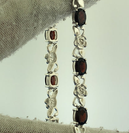 Designer 925 Sterling Silver Oval Garnet Flower Station January Tennis Bracelet
