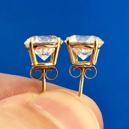 Stunning 14K Yellow Gold Round Cubic Zirconia CZ Statement Stud Earrings