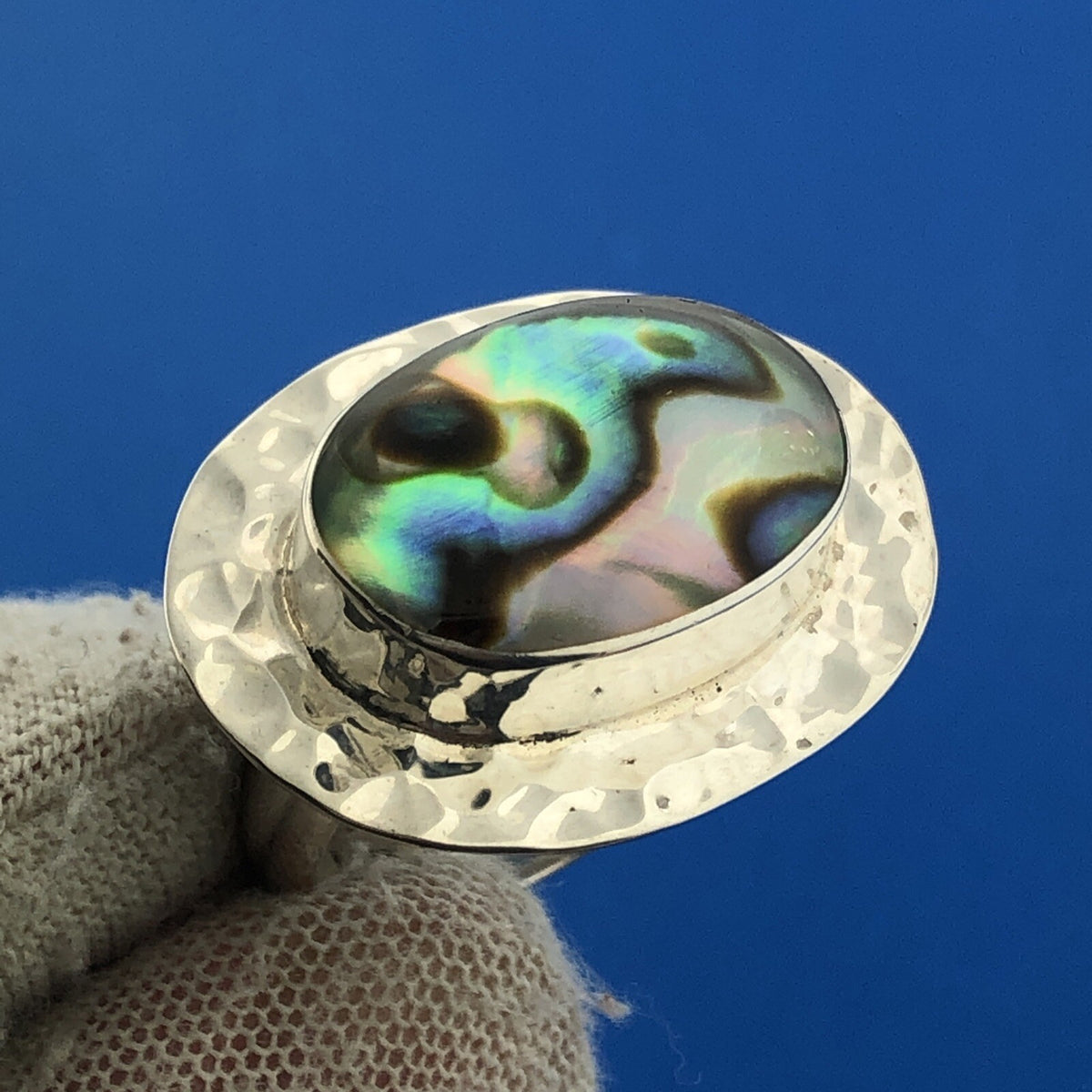 Designer CII Mexican Sterling Silver 925 Cabochon Abalone Shell Ring Size 7