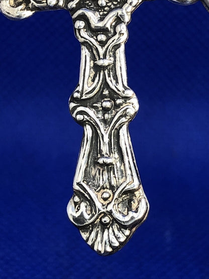 Vintage 925 Sterling Silver Religious Detailed Scroll Large Cross Pendant
