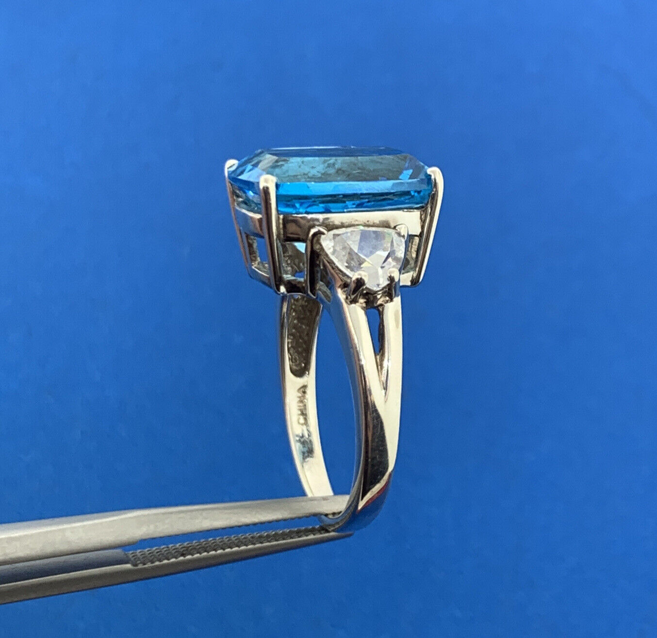 Sterling Silver 925 Blue Topaz Cubic Zirconia Accent Statement Ring