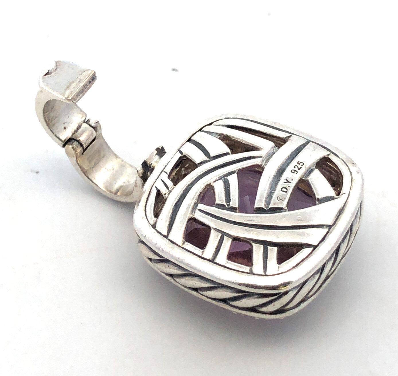 David Yurman 925 Sterling Silver Amethyst Diamond Halo Albion Enhancer Pendant