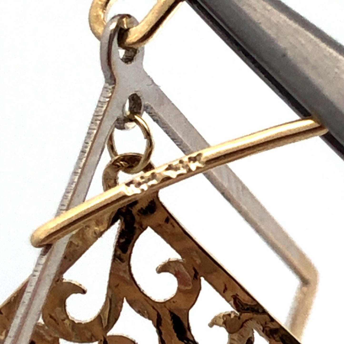 Designer 14K Yellow White Gold Open Scroll Square Dangle Hook Earrings