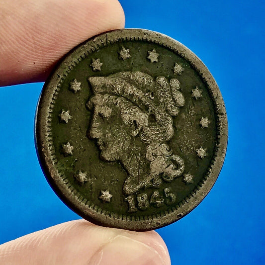 1845 Braided Hair Large Cent 1c Penny Philadelphia Mint Early American Copper