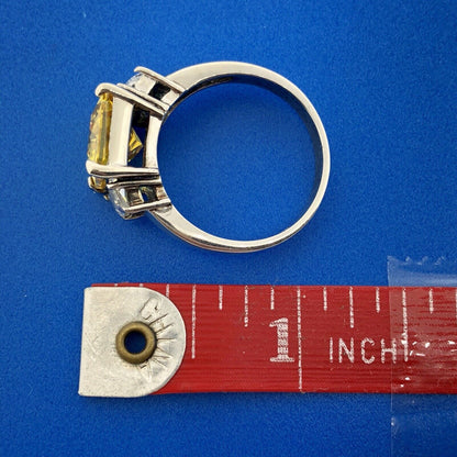 Dramatic Sterling Silver 925 Yellow White CZ Statement Fashion Cocktail Ring