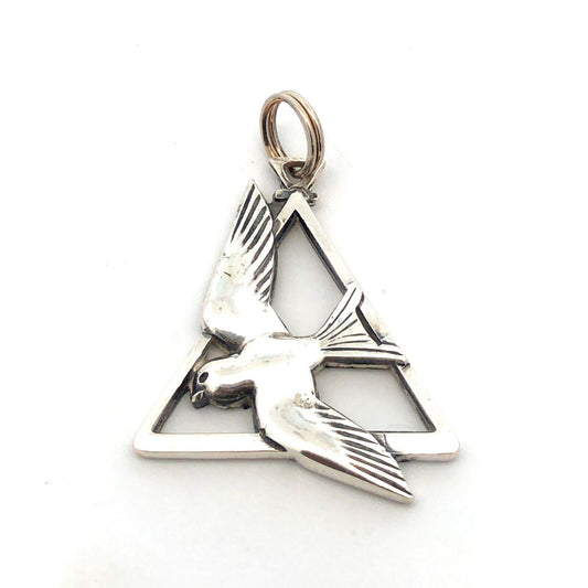 Designer Creed 925 Sterling Silver Peace Dove Holy Trinity Religious Pendant