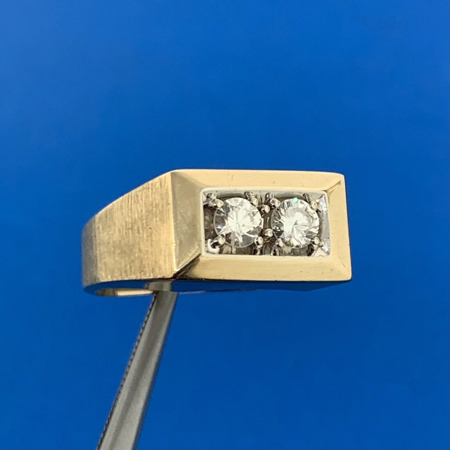 14K Yellow Gold Round Diamond Duo Rectangle Statement Dome Ring