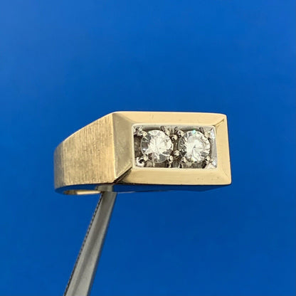 14K Yellow Gold Round Diamond Duo Rectangle Statement Dome Ring