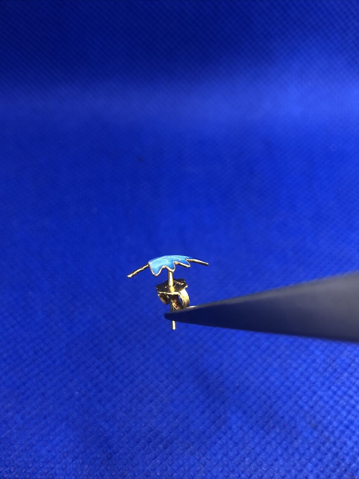 Estate Vermeil 925 Sterling Silver Blue Enamel Leaf Nature Stud Earrings