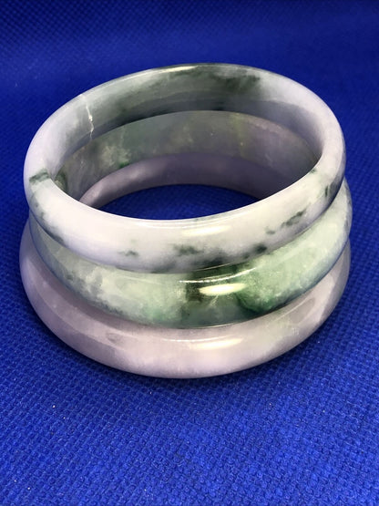 Vintage 3-Piece Green & White Quartz Stackable Bangle Bracelets