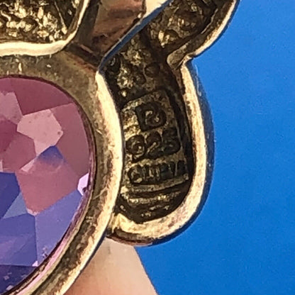 Designer 925 Two Tone Sterling Silver Purple Sapphire Diamond Accent Pendant