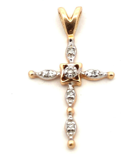 Designer AV 14K Yellow Gold Round Diamond Religious Communion Cross Pendant