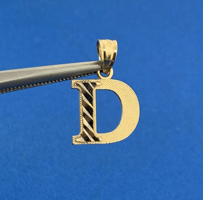 Designer 14K Yellow Gold Initial D Print Alphabet Monogram Charm Pendant
