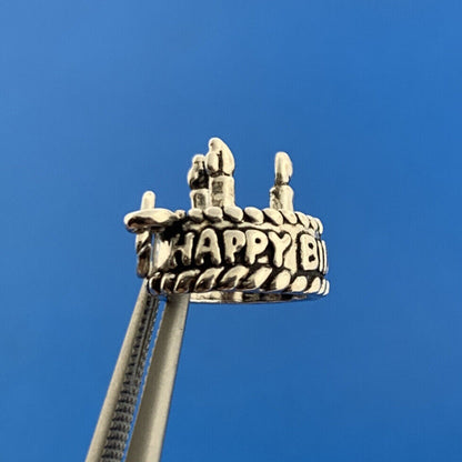 Estate 925 Sterling Silver Happy Birthday Cake Candles Bracelet Dangle Charm