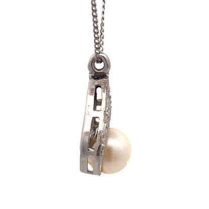 Designer 14K White Gold Pearl Diamond Bridal June Anniversary Pendant Necklace