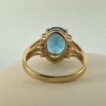 14K Yellow Gold London Blue Topaz Diamond December Anniversary Cocktail Ring