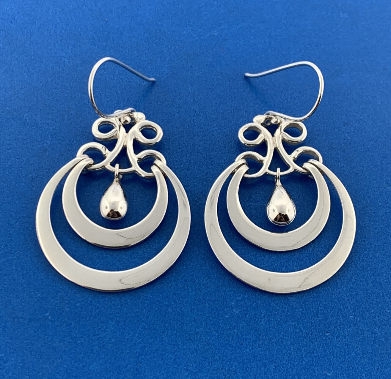 Designer ATI Mexico Sterling Silver Double Hoop Dangle Drop Statement Earrings