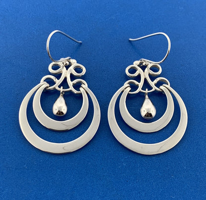 Designer ATI Mexico Sterling Silver Double Hoop Dangle Drop Statement Earrings