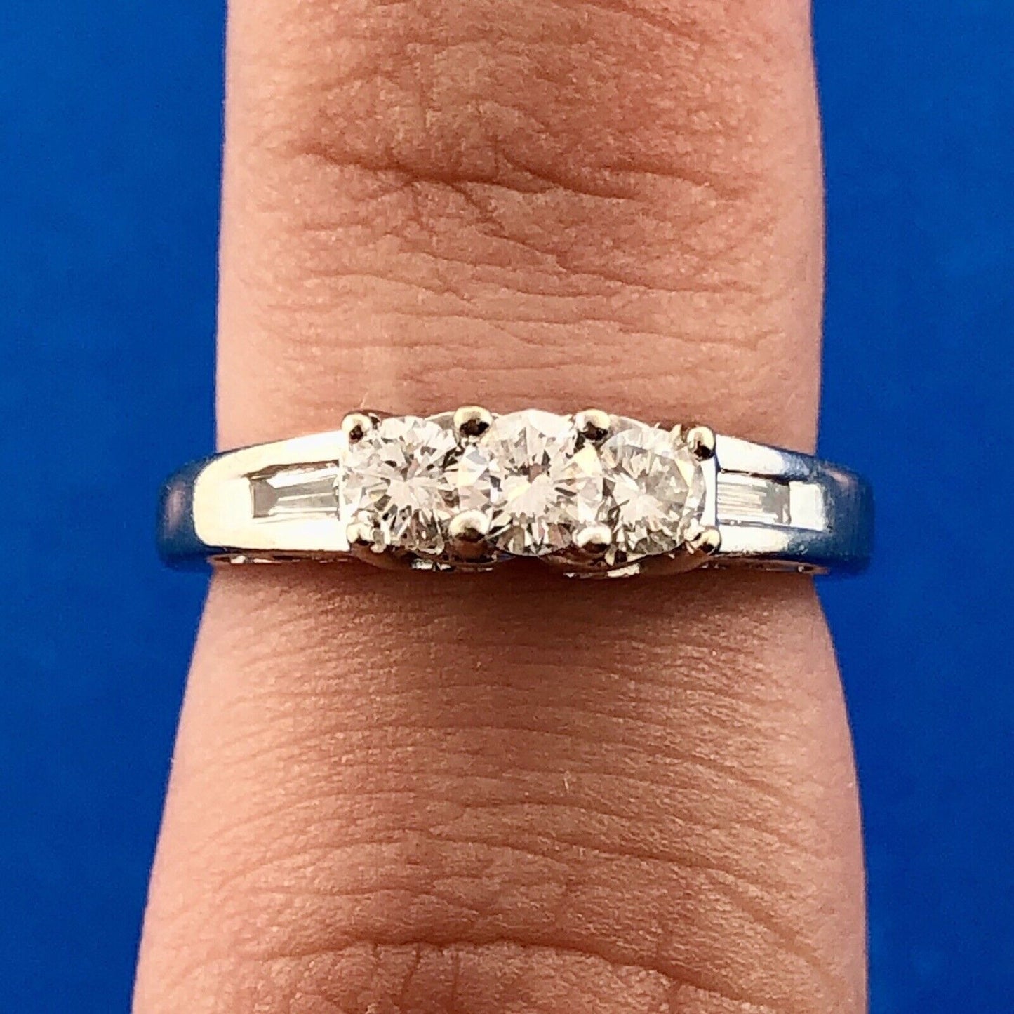 14k White Gold 3 Stone Diamond Engagement Anniversary Ring