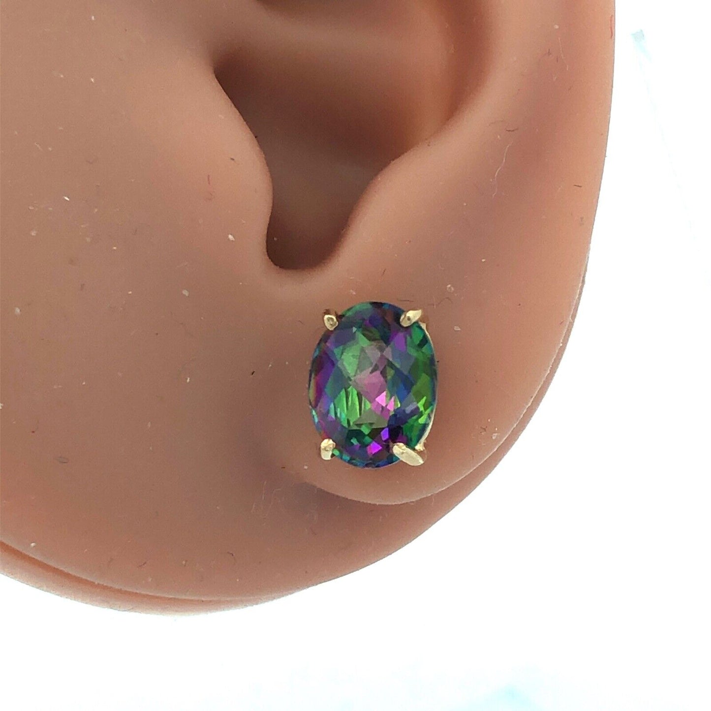 Designer 14K Yellow Gold Cushion Cut Oval Mystic Topaz Statement Stud Earrings