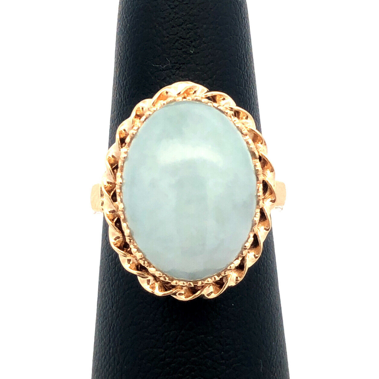 Designer CID 14K Yellow Gold Oval Cabochon Jade Statement Ring