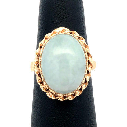 Designer CID 14K Yellow Gold Oval Cabochon Jade Statement Ring