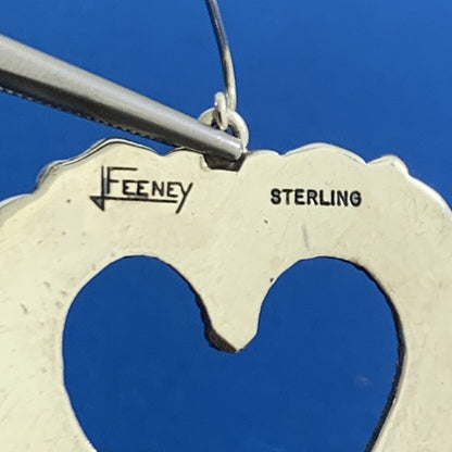 Artisan Leo Feeney Sterling Silver Turquoise Coral Open Heart Dangle Earrings