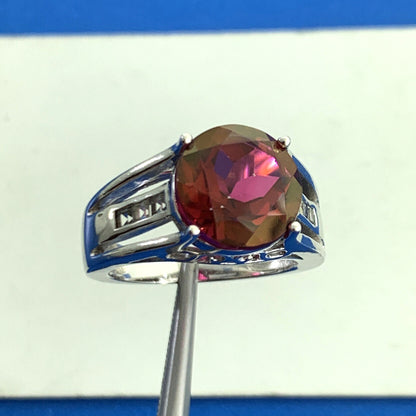 Designer BBJ 925 Sterling Silver Ruby Solitaire White Topaz Accent Cocktail Ring
