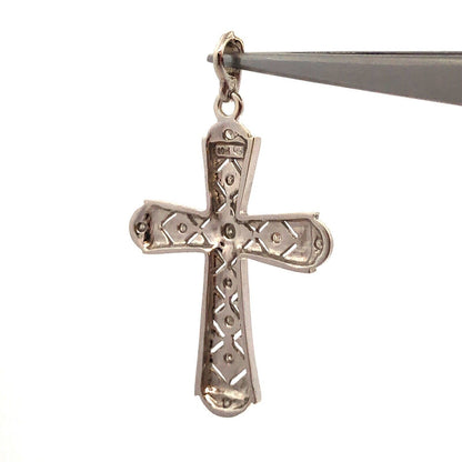 Designer 10K White Gold Diamond Accented Open Work Statement Cross Pendant