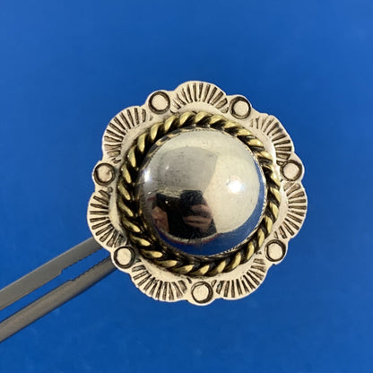 Vintage Two-Toned 925 Sterling Silver Flower Dome Concho Stud Earrings