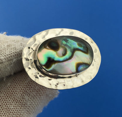 Designer CII Mexican Sterling Silver 925 Cabochon Abalone Shell Ring Size 7