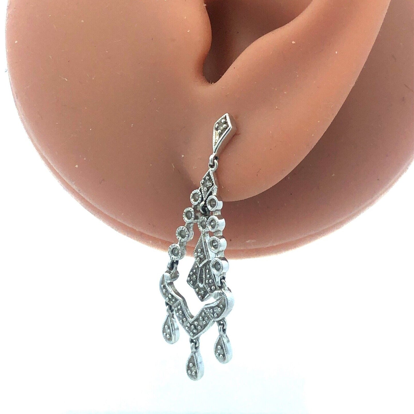 Designer THL 10k White Gold Round Cut Diamond Dangle Chandelier Earrings