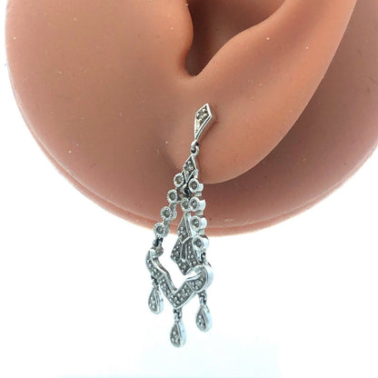 Designer THL 10k White Gold Round Cut Diamond Dangle Chandelier Earrings