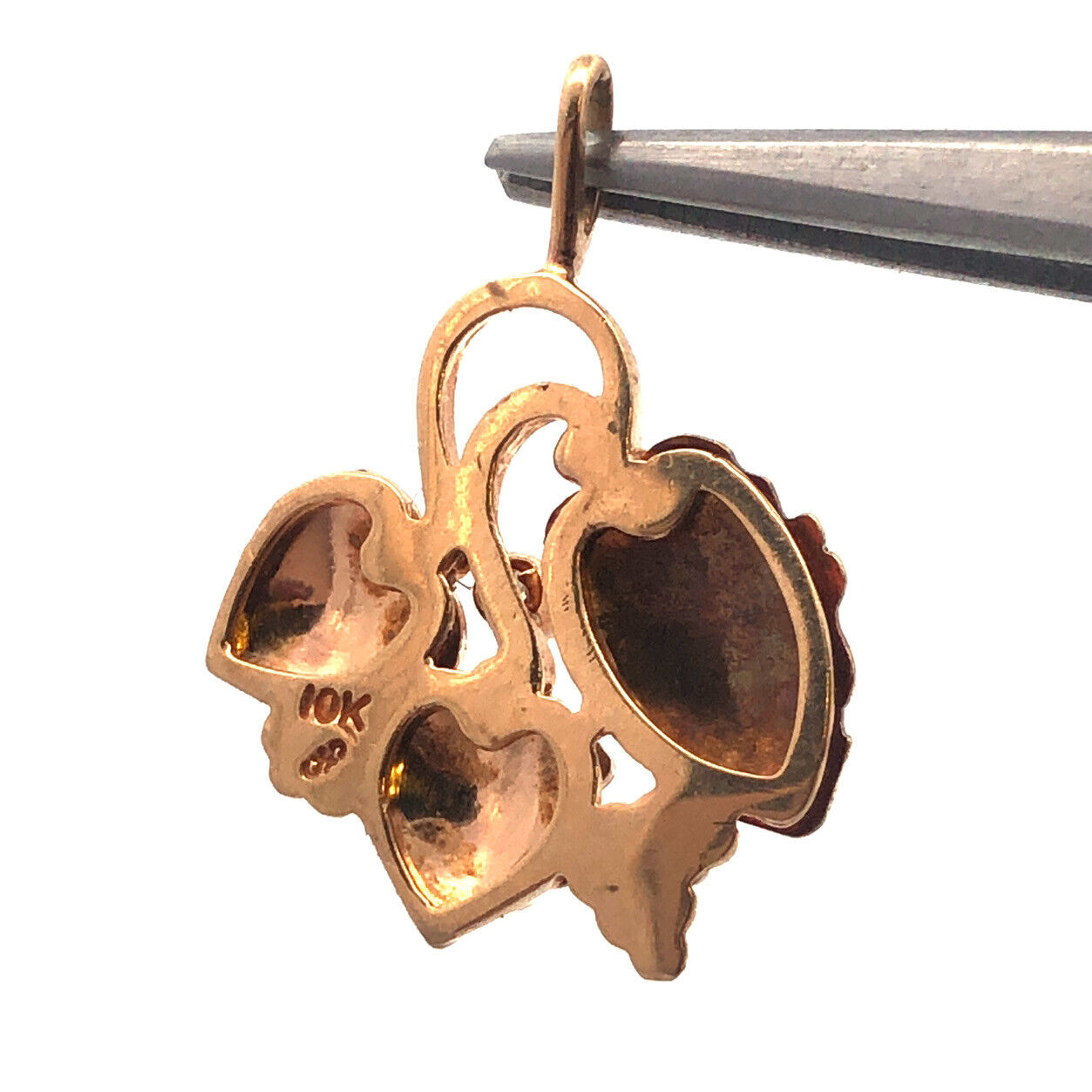 Retro 10K Yellow Rose Gold Two Toned Diamond Vine Grape Leaves Design Pendant