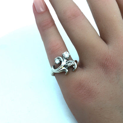 Art Deco 14K White Gold Diamond Fleur De Lis Flower Cluster Cocktail Ring