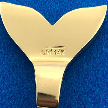 Designer AJM 14k Yellow Gold Blue Black Opal Aquatic Dolphin Tail Charm Pendant