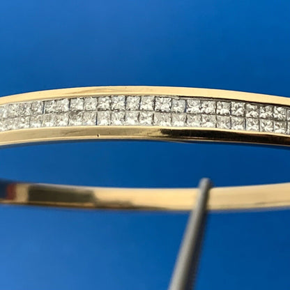 Designer 14K Yellow Gold Princess Channel Set Diamond Hinged Bangle Bracelet