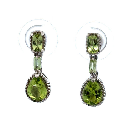 Designer 925 Sterling Silver Peridot Teardrop August Birthstone Dangle Earrings