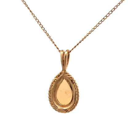 Designer 14K Yellow Gold Pear White Opal Pendant Chain Necklace