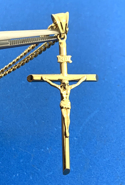 The Gold Gods 14K Yellow Gold Crucifix Cross Unisex Religious Statement Necklace