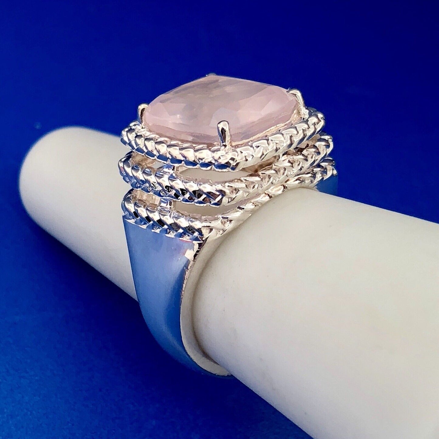 Designer 925 Sterling Silver Rose Quartz Trust Love Harmony Relationship Ring