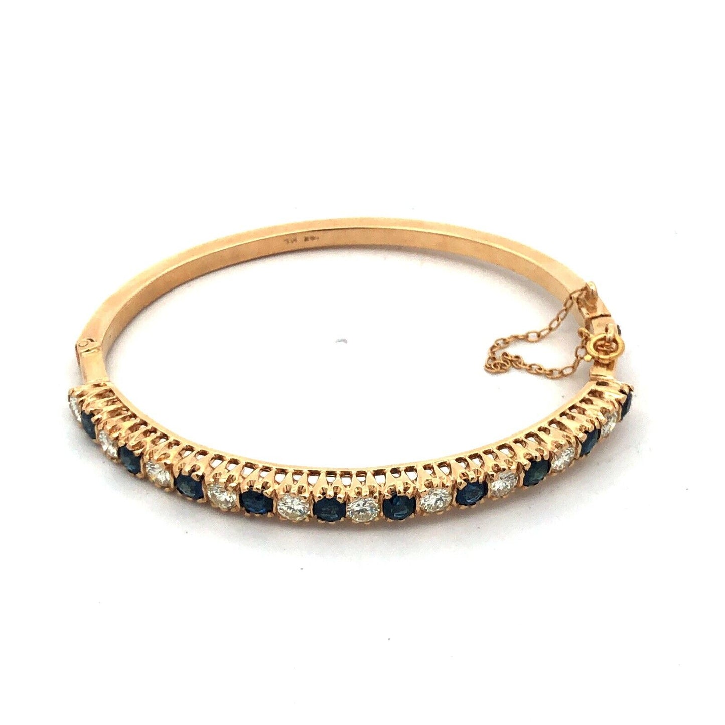 Stunning 14K Yellow Gold Diamond Sapphire September Hinged Bangle Bracelet