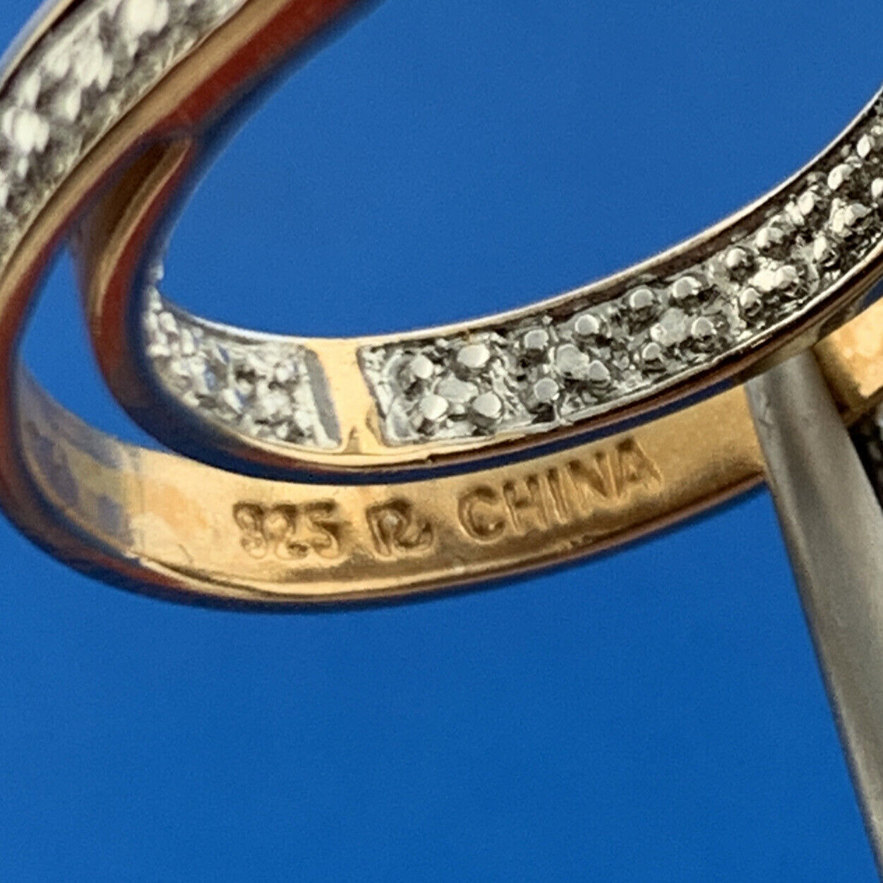 Designer Vermeil Sterling Silver 925 Round 4 Diamond Twin Oval Hoop Earrings