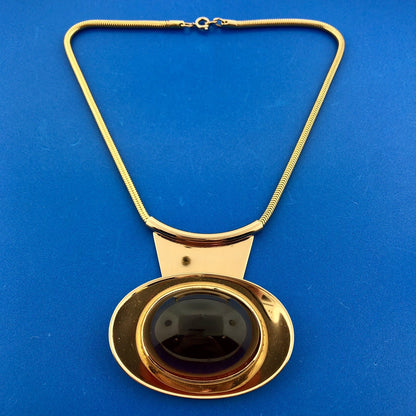 Mid Century Napier Runway Couture Gold Tone Amber Lucite Modernist Choker